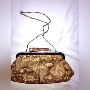 Annabel Ingall Gold &Beige Snakeskin leather Evening Clutch/Shoulder Bag w/Chain
